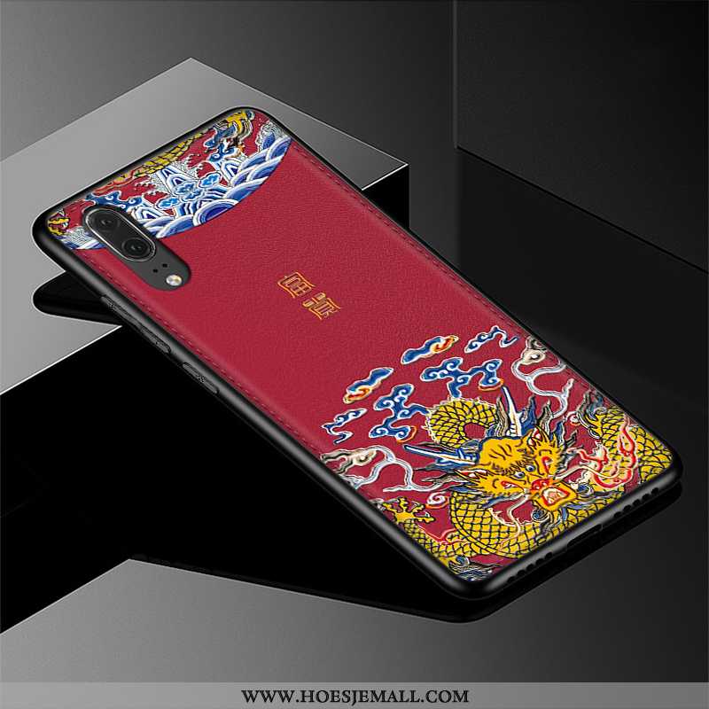 Hoesje Huawei P20 Patroon Siliconen Reliëf Wijnrood Echt Leer Leer Bordeaux