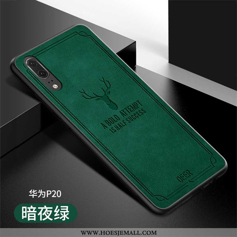 Hoes Huawei P20 Siliconen Bescherming Anti-fall Dun Mobiele Telefoon Leren Hoesje Groen