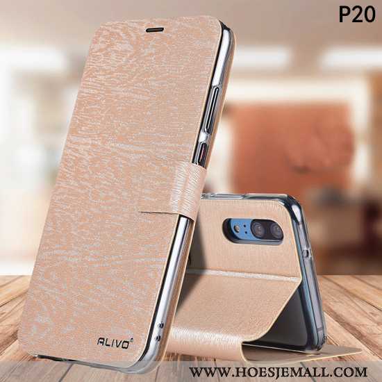 Hoesje Huawei P20 Bescherming Leren Anti-fall All Inclusive Folio Zacht Siliconen Donkerblauwe