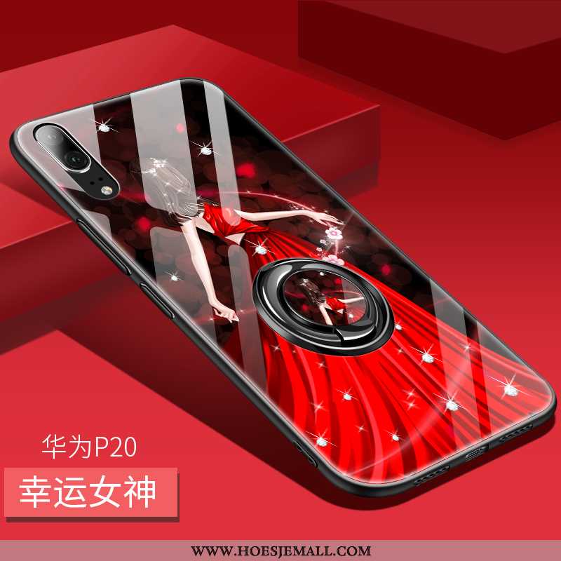 Hoes Huawei P20 Trend Glas Ring Rood Hoesje Spiegel Net Red