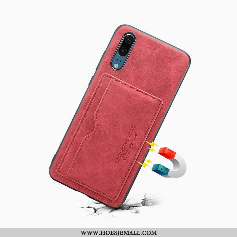 Hoes Huawei P20 Bescherming Leren Hoesje Rood Kaart Mobiele Telefoon