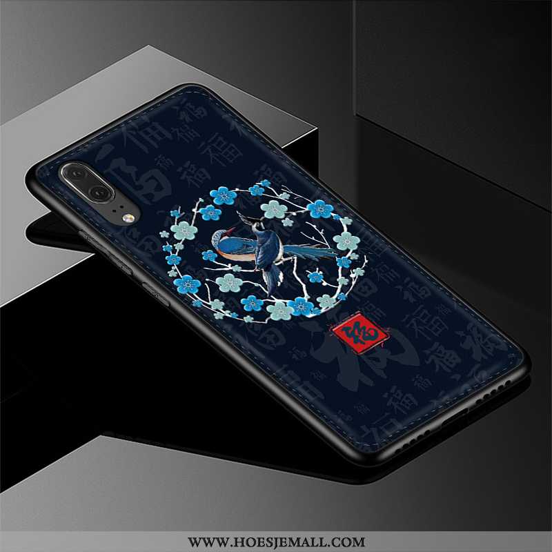 Hoes Huawei P20 Leer Patroon Mobiele Telefoon Donkerblauw Bescherming Siliconen Donkerblauwe