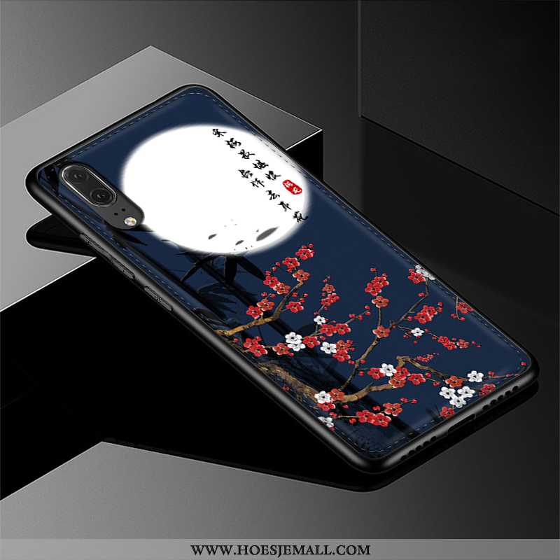 Hoes Huawei P20 Leer Patroon Mobiele Telefoon Donkerblauw Bescherming Siliconen Donkerblauwe