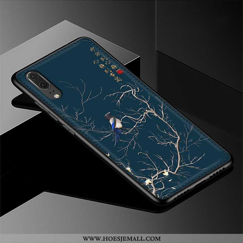 Hoes Huawei P20 Leer Patroon Mobiele Telefoon Donkerblauw Bescherming Siliconen Donkerblauwe