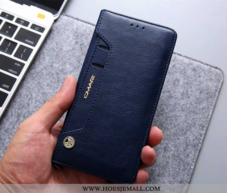 Hoesje Huawei P20 Lite Echt Leer Zacht Donkerblauw Anti-fall Leren Mobiele Telefoon Folio Donkerblau