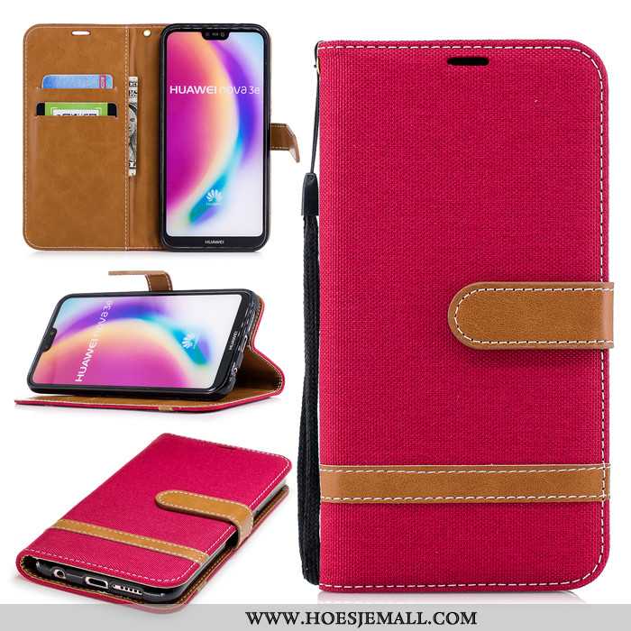 Hoesje Huawei P20 Lite Leren Bescherming Hoes Clamshell Mobiele Telefoon Anti-fall Rood