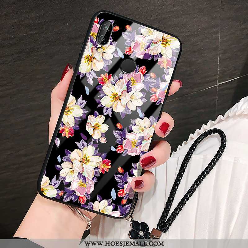 Hoesje Huawei P20 Lite Trend Siliconen Bloemen Zwart Mobiele Telefoon Persoonlijk Glas Zwarte