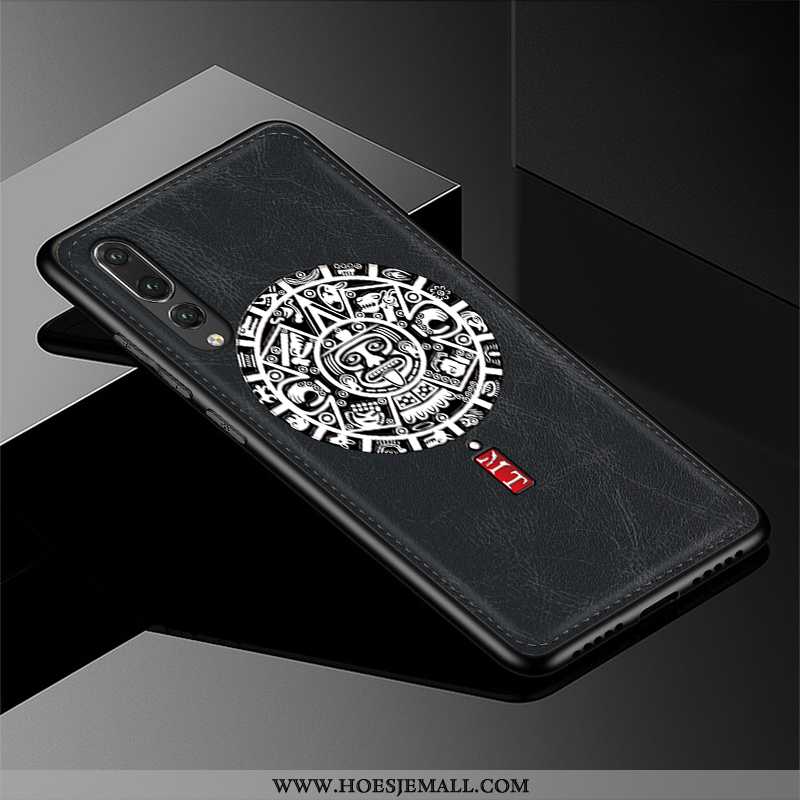 Hoesje Huawei P20 Pro Reliëf Echt Leer Driedimensionaal Patroon Leer Anti-fall Bescherming Bordeaux