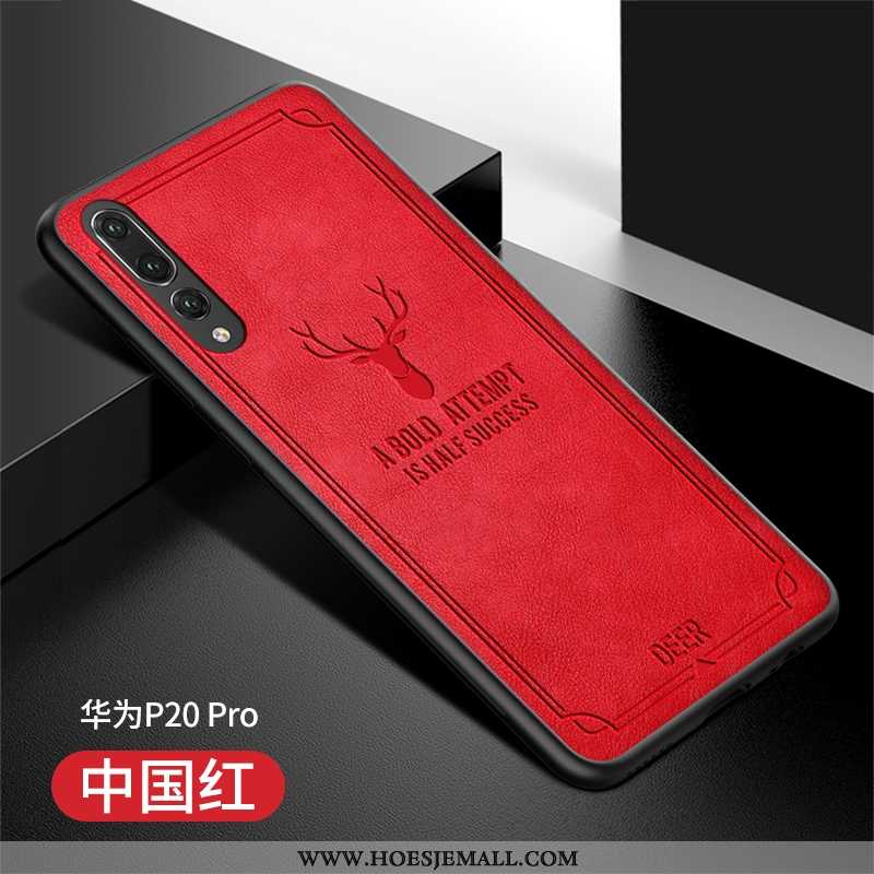 Hoes Huawei P20 Pro Leren Hoesje Leer Bescherming Anti-fall Siliconen Dun Rood
