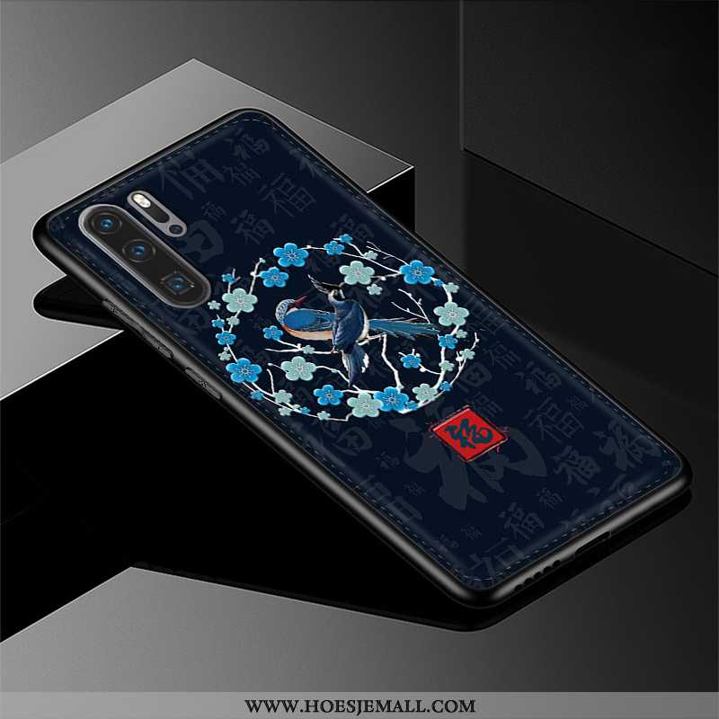 Hoesje Huawei P20 Pro Patroon Trend Echt Leer Hoes Bescherming Mobiele Telefoon Blauwe