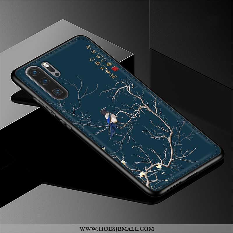 Hoesje Huawei P20 Pro Patroon Trend Echt Leer Hoes Bescherming Mobiele Telefoon Blauwe