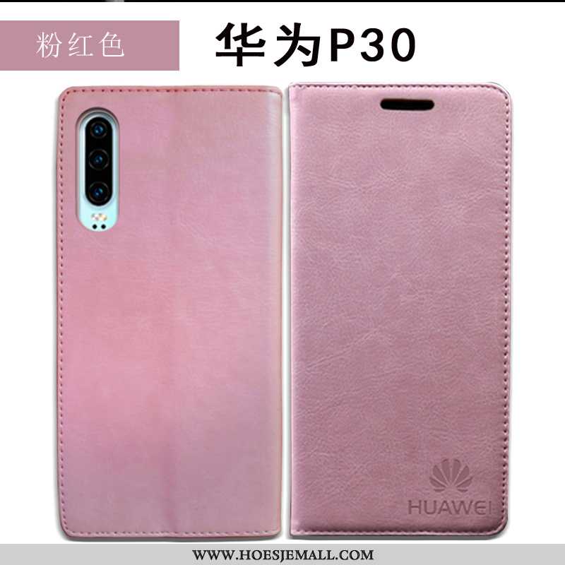 Hoes Huawei P30 Echt Leer Bescherming Antislip Leren Hoesje Folio Rood Anti-fall Donkerblauwe