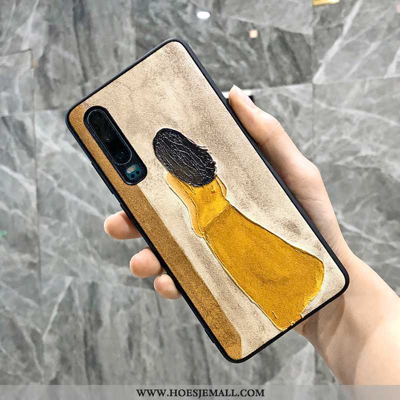 Hoesje Huawei P30 Bescherming Reliëf Geel Kunst Hoes Olieverfschilderij Koel