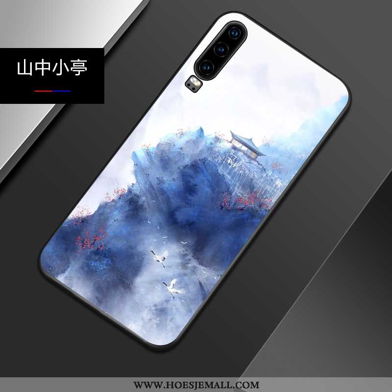 Hoes Huawei P30 Zacht Siliconen Bescherming Hoesje Schrobben Trend Mobiele Telefoon Blauwe