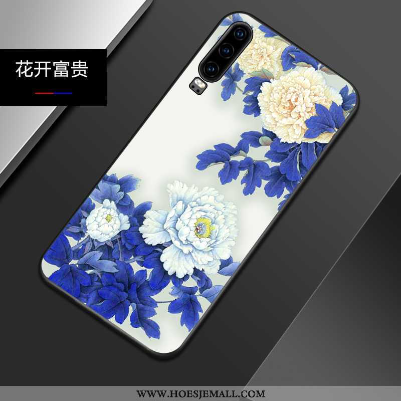 Hoes Huawei P30 Zacht Siliconen Bescherming Hoesje Schrobben Trend Mobiele Telefoon Blauwe