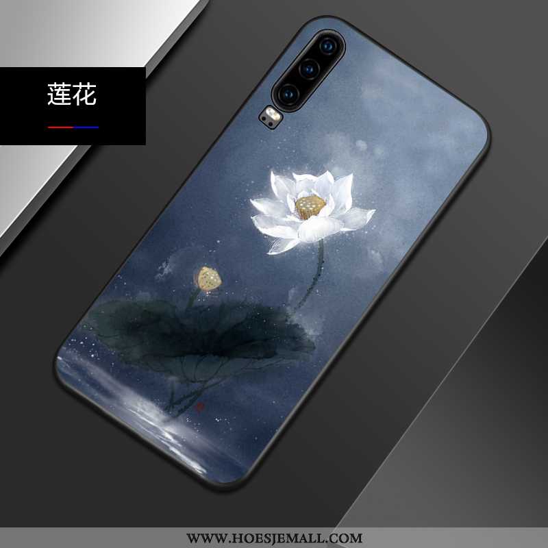 Hoes Huawei P30 Zacht Siliconen Bescherming Hoesje Schrobben Trend Mobiele Telefoon Blauwe