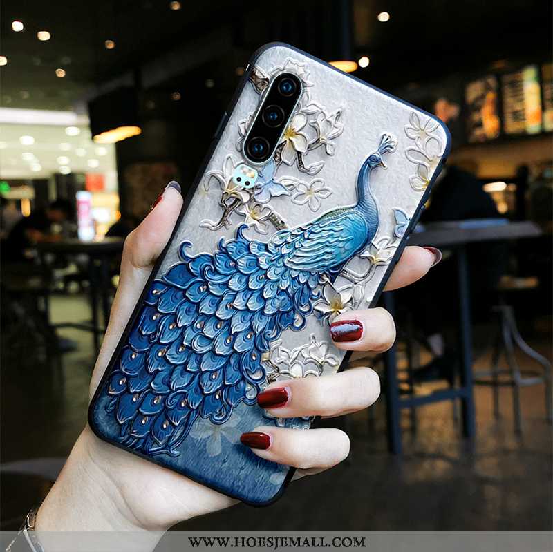 Hoes Huawei P30 Bescherming Schrobben Anti-fall All Inclusive Zacht Etnische Reliëf Blauwe