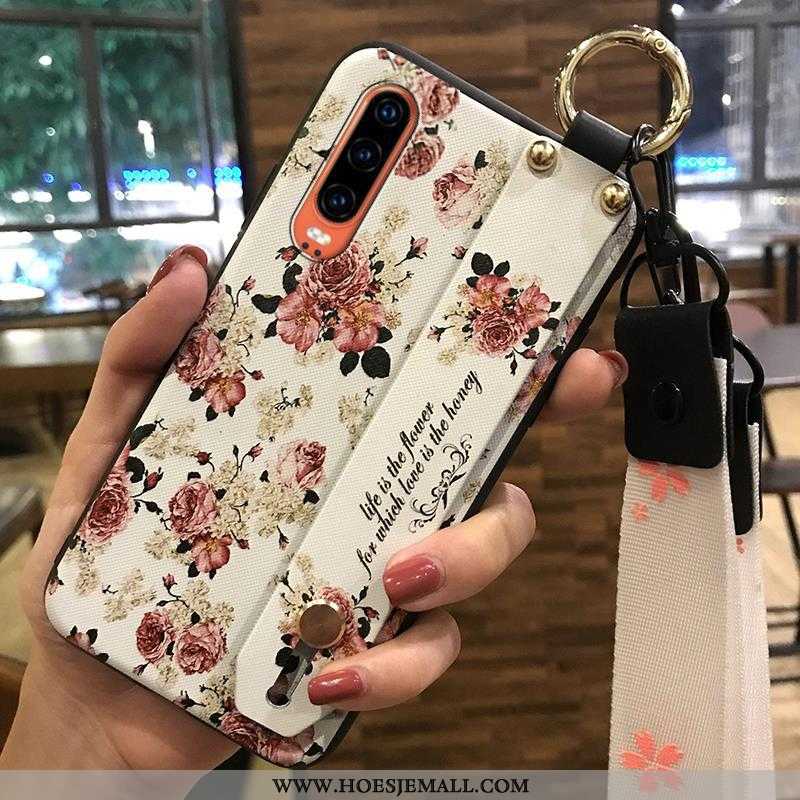 Hoesje Huawei P30 Scheppend Trend Wit Bloemen Ondersteuning Vers Hanger Witte