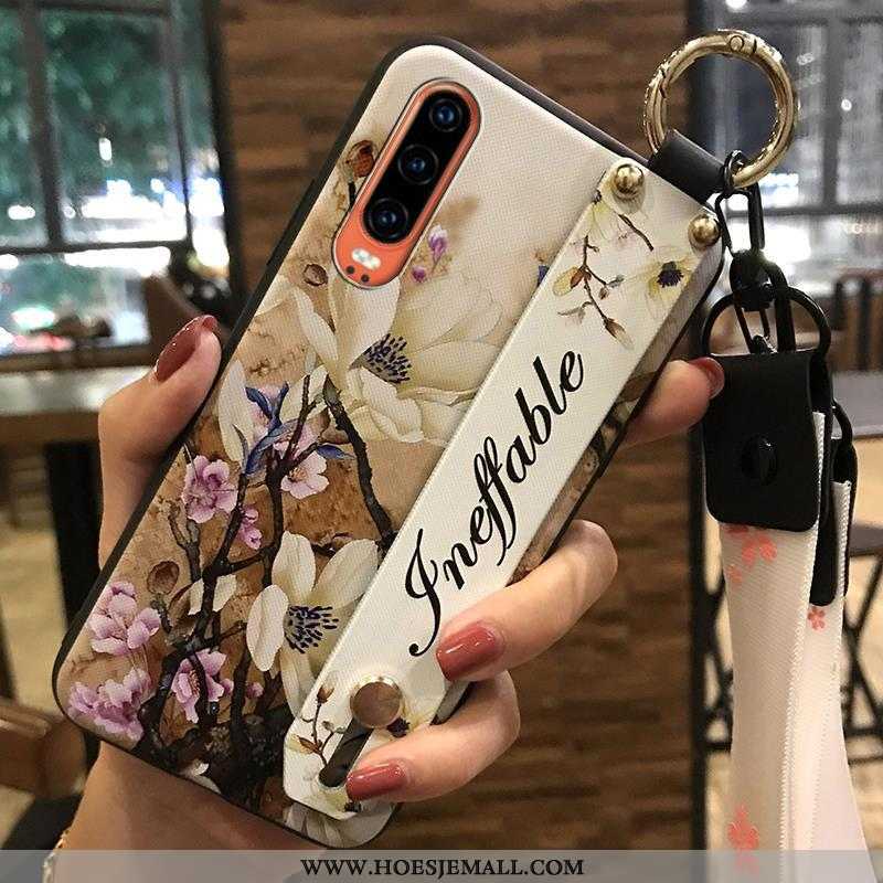 Hoesje Huawei P30 Scheppend Trend Wit Bloemen Ondersteuning Vers Hanger Witte