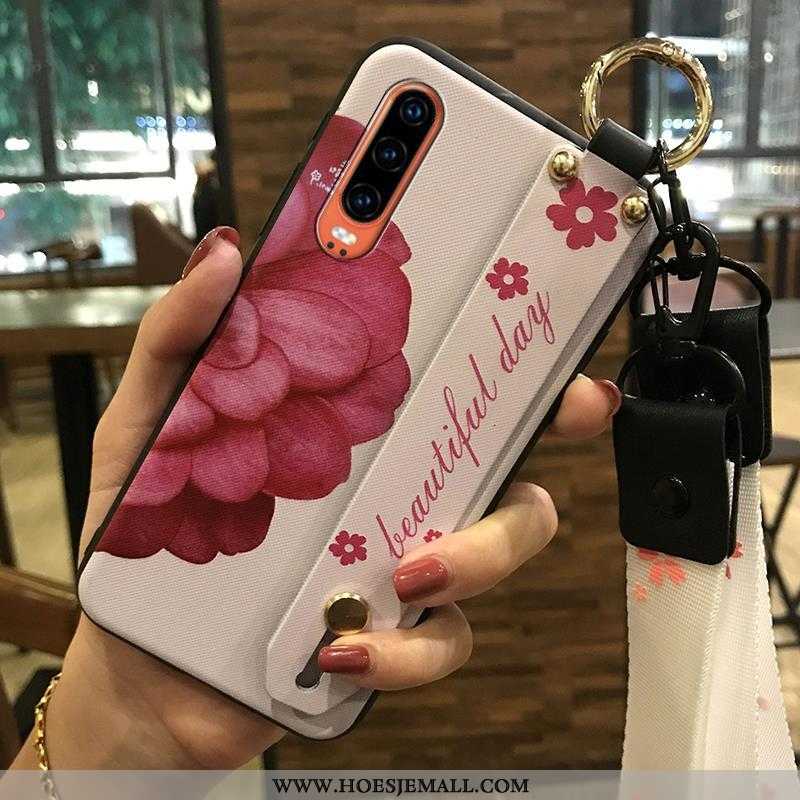 Hoesje Huawei P30 Scheppend Trend Wit Bloemen Ondersteuning Vers Hanger Witte