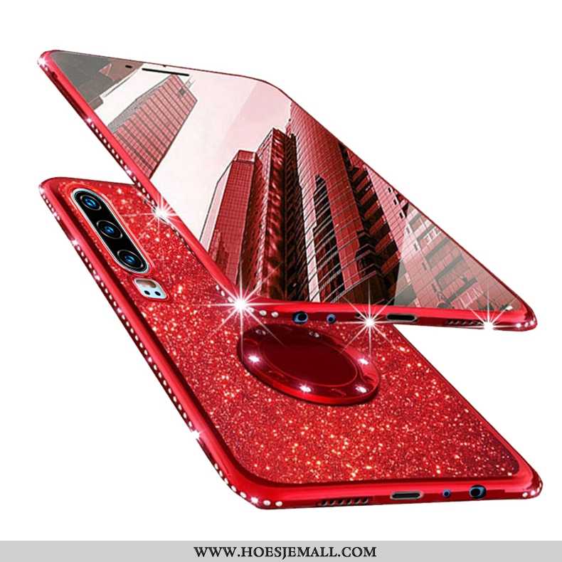 Hoes Huawei P30 Doorzichtig Strass Rood Siliconen Net Red Hoesje