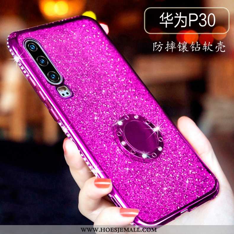 Hoes Huawei P30 Doorzichtig Strass Rood Siliconen Net Red Hoesje