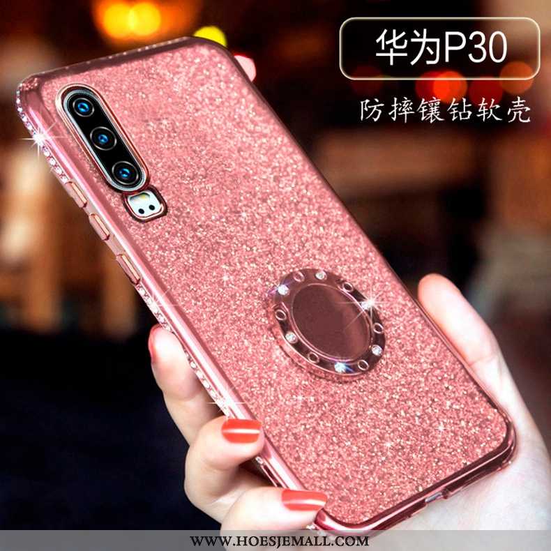 Hoes Huawei P30 Doorzichtig Strass Rood Siliconen Net Red Hoesje