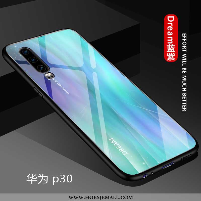 Hoes Huawei P30 Bescherming Glas Verloop Mobiele Telefoon Dun Trend Hoesje Blauwe