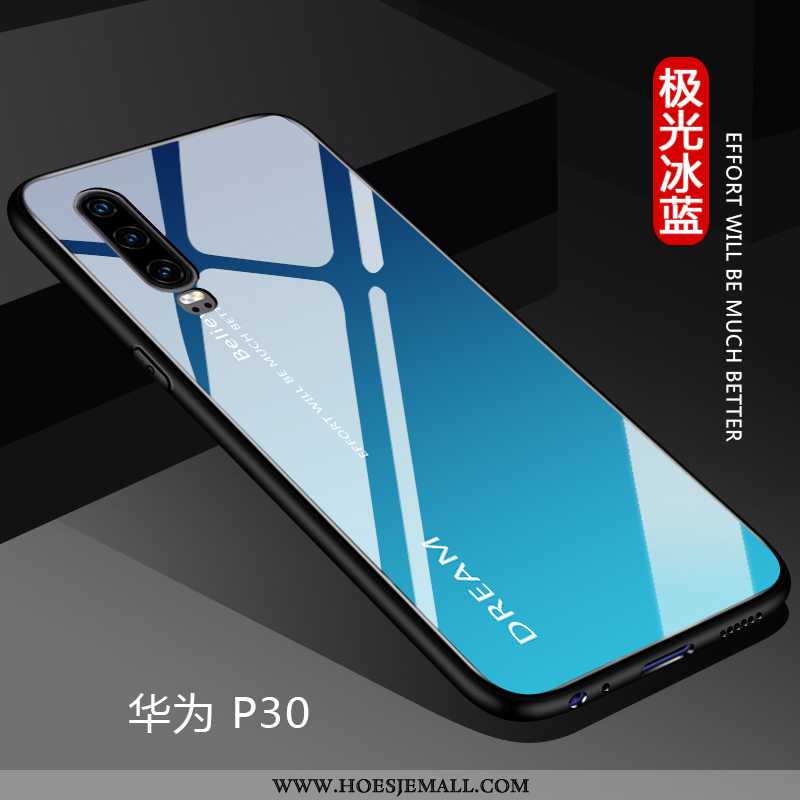 Hoes Huawei P30 Bescherming Glas Verloop Mobiele Telefoon Dun Trend Hoesje Blauwe