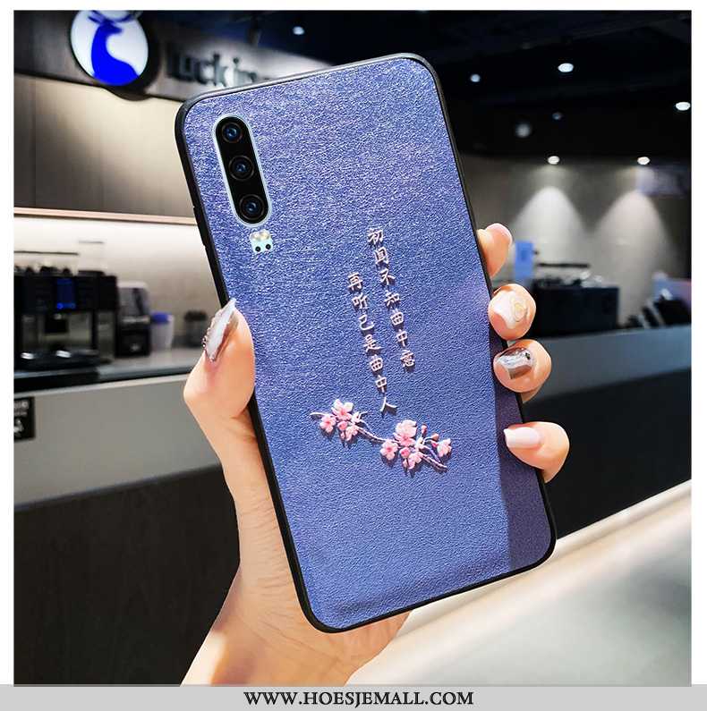 Hoes Huawei P30 Leer Zacht Chinese Stijl Mobiele Telefoon Siliconen All Inclusive Blauwe