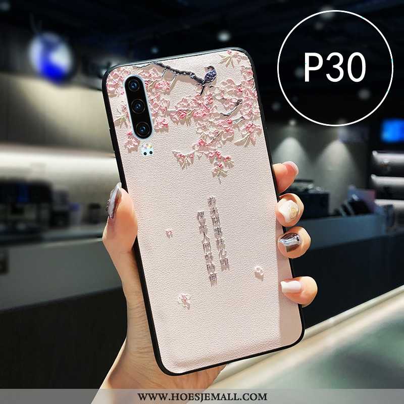 Hoes Huawei P30 Leer Zacht Chinese Stijl Mobiele Telefoon Siliconen All Inclusive Blauwe