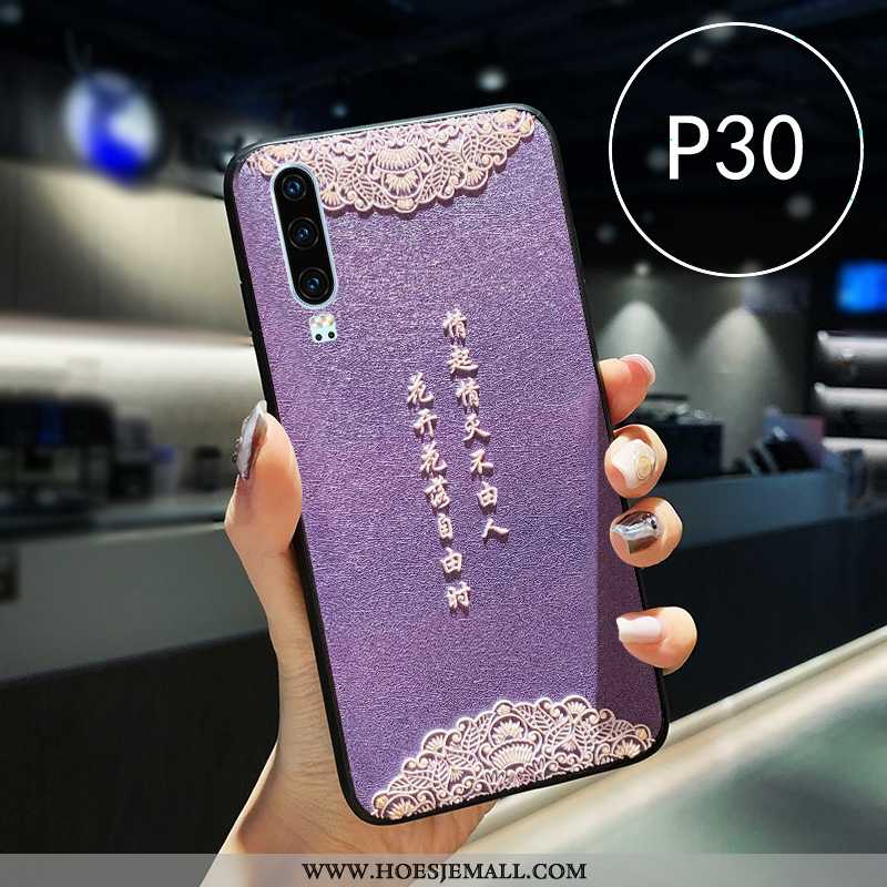 Hoes Huawei P30 Leer Zacht Chinese Stijl Mobiele Telefoon Siliconen All Inclusive Blauwe