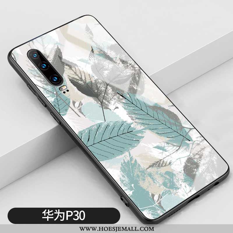 Hoesje Huawei P30 Trend Siliconen Groen Eenvoudige Glas Mobiele Telefoon Anti-fall