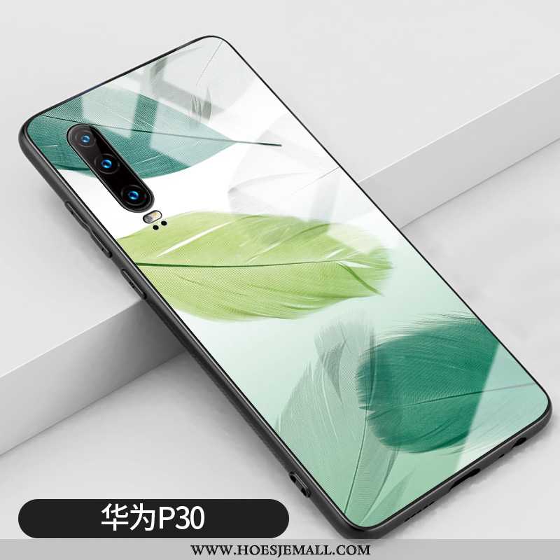 Hoesje Huawei P30 Trend Siliconen Groen Eenvoudige Glas Mobiele Telefoon Anti-fall