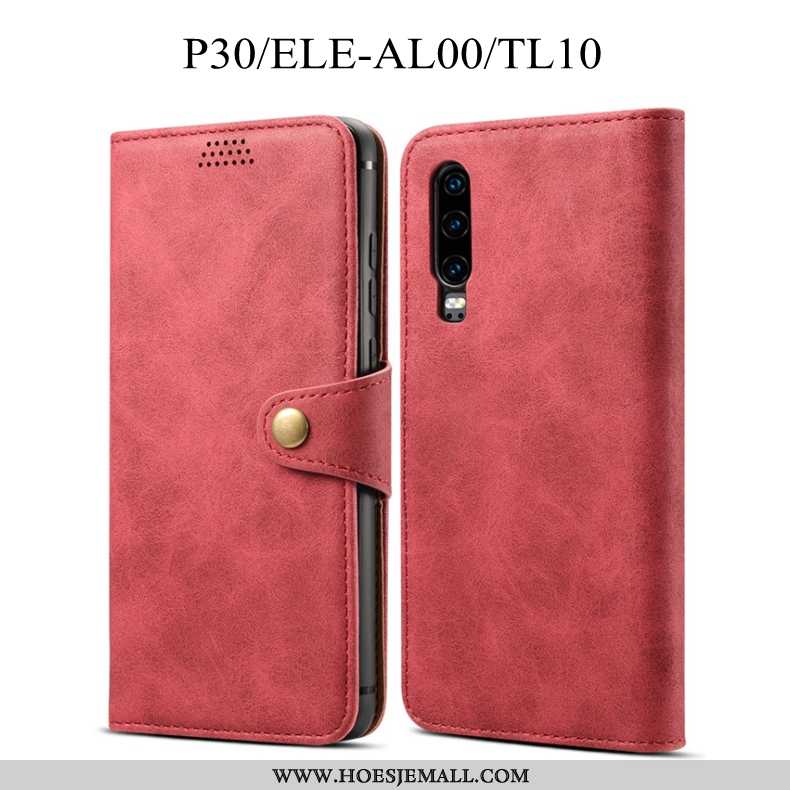 Hoes Huawei P30 Leren Hoesje Zacht Rood Folio Bescherming All Inclusive