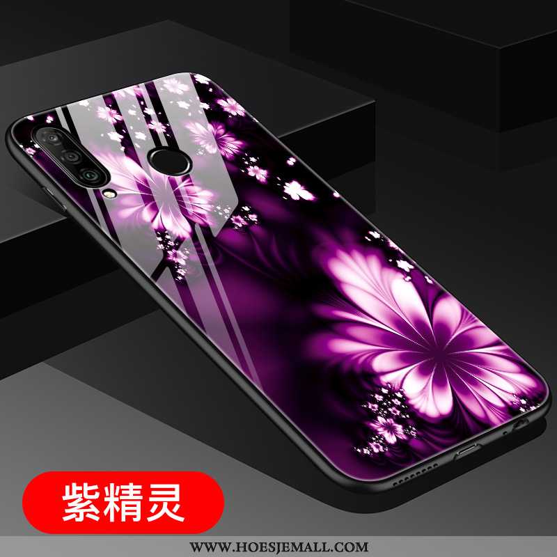 Hoes Huawei P30 Lite Glas Persoonlijk Licht Scheppend Anti-fall Siliconen Purper