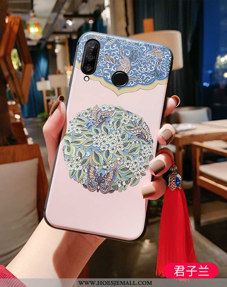 Hoesje Huawei P30 Lite Bescherming Reliëf Blauw Anti-fall All Inclusive Paleis Zacht Blauwe