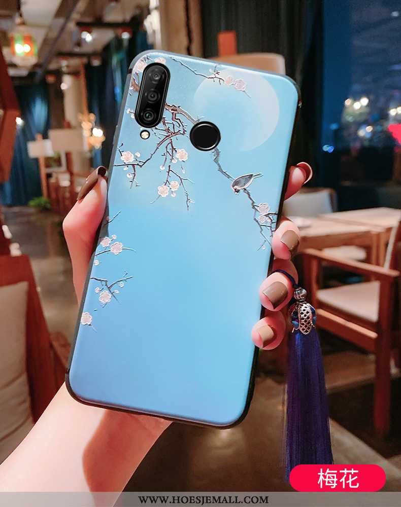 Hoesje Huawei P30 Lite Bescherming Reliëf Blauw Anti-fall All Inclusive Paleis Zacht Blauwe