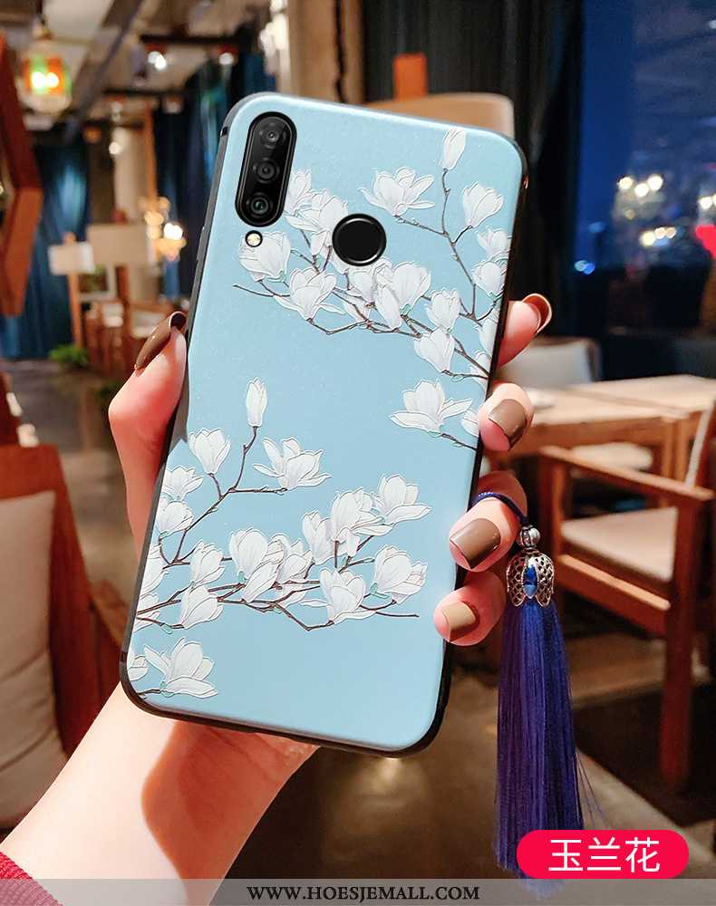 Hoesje Huawei P30 Lite Bescherming Reliëf Blauw Anti-fall All Inclusive Paleis Zacht Blauwe