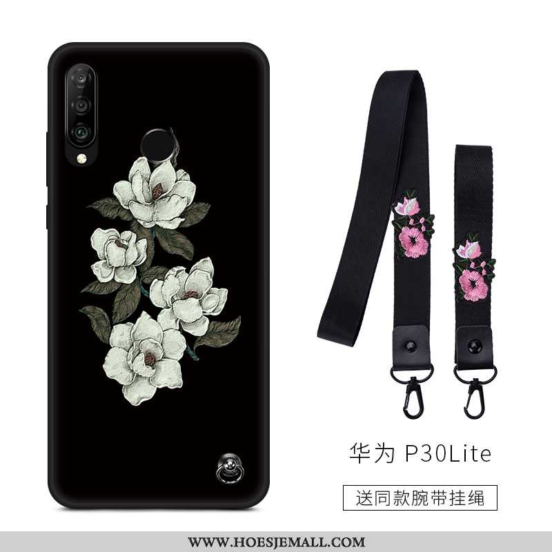 Hoes Huawei P30 Lite Vintage Trend Siliconen Schrobben Zwart Kunst Zwarte