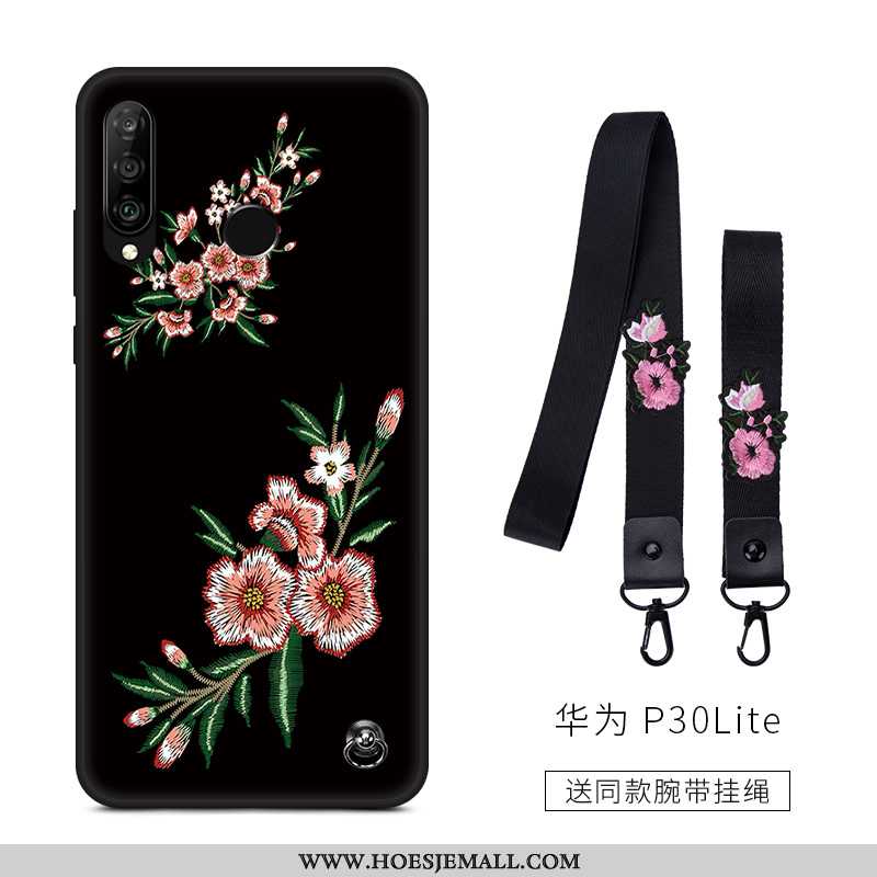 Hoes Huawei P30 Lite Vintage Trend Siliconen Schrobben Zwart Kunst Zwarte