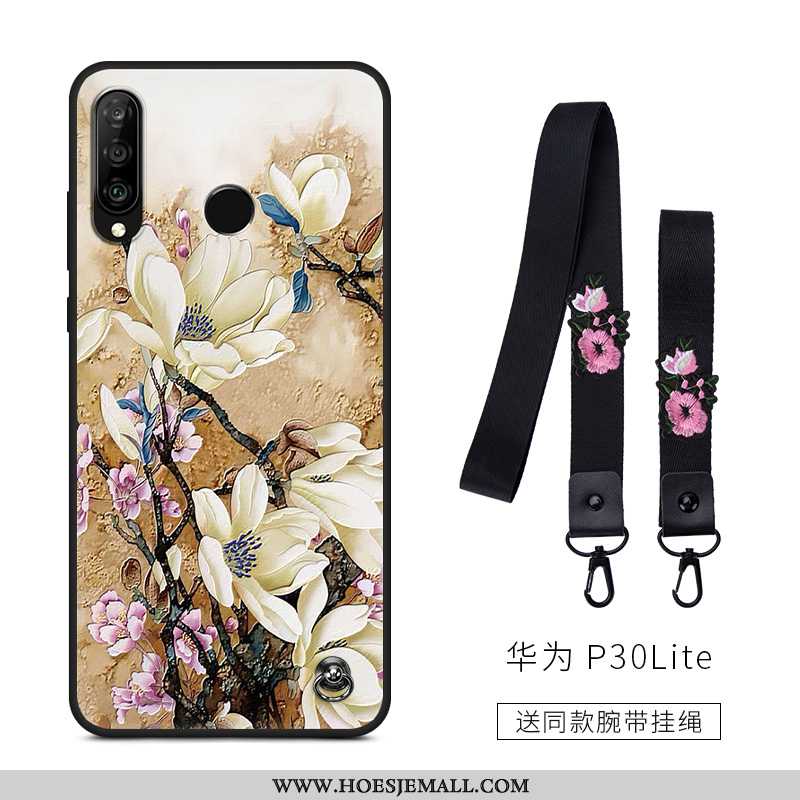 Hoes Huawei P30 Lite Vintage Trend Siliconen Schrobben Zwart Kunst Zwarte