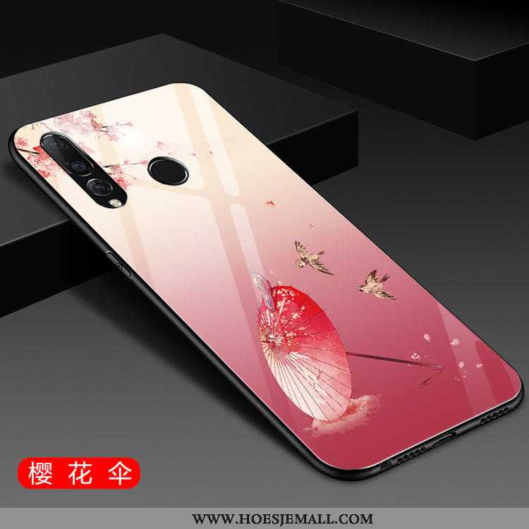 Hoes Huawei P30 Lite Siliconen Glas Trend Mobiele Telefoon Hoesje Roze Anti-fall