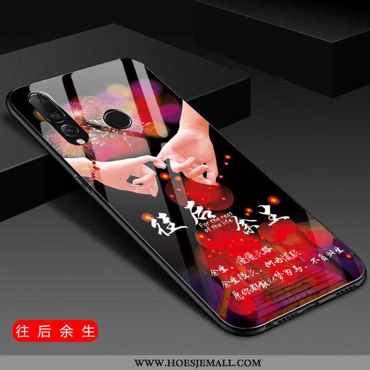 Hoes Huawei P30 Lite Siliconen Glas Trend Mobiele Telefoon Hoesje Roze Anti-fall