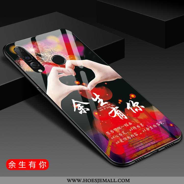 Hoes Huawei P30 Lite Siliconen Glas Trend Mobiele Telefoon Hoesje Roze Anti-fall