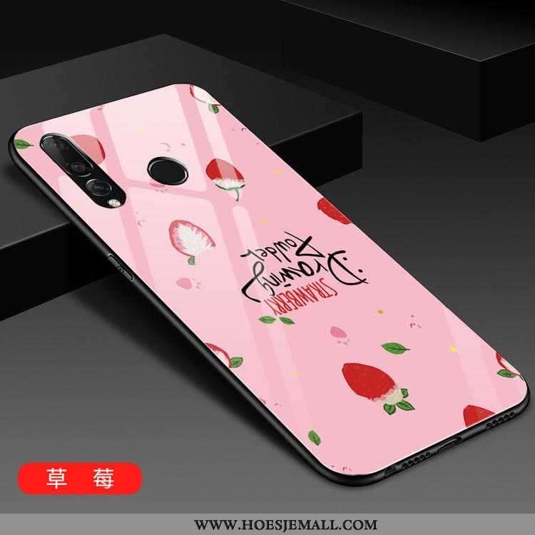 Hoes Huawei P30 Lite Siliconen Glas Trend Mobiele Telefoon Hoesje Roze Anti-fall