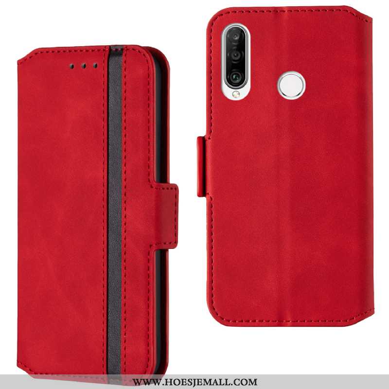 Hoes Huawei P30 Lite Xl Skärmskydd Leren Hoesje High End Kaart All Inclusive Anti-fall Rood