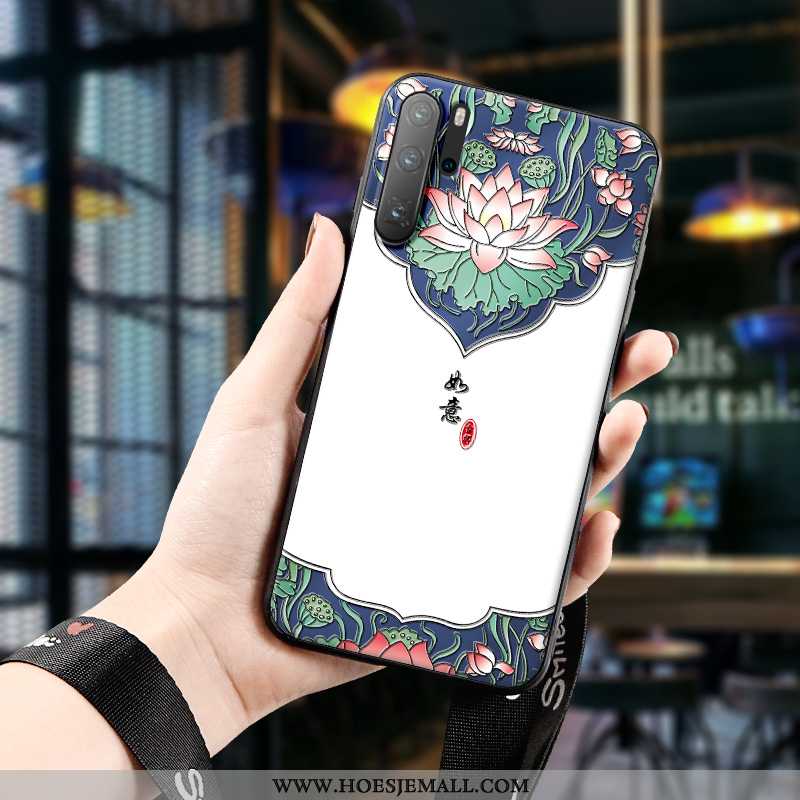 Hoesje Huawei P30 Pro Zacht Siliconen Mobiele Telefoon Vintage Driedimensionaal Wit Bescherming Witt