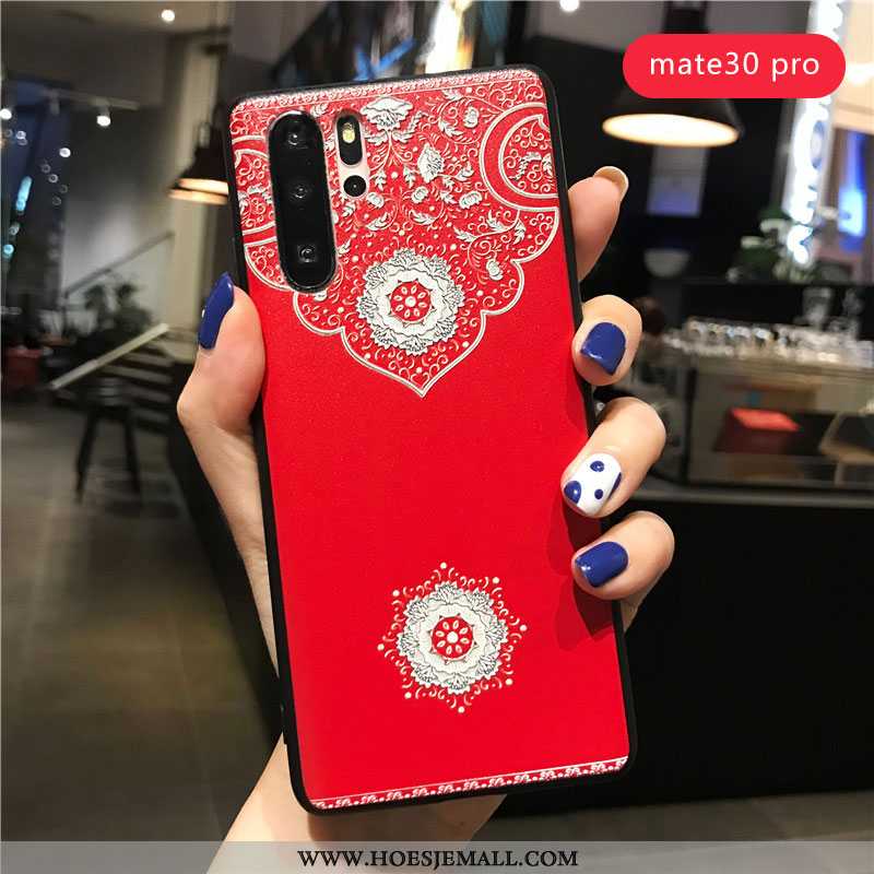 Hoesje Huawei P30 Pro Zacht Schrobben Reliëf Persoonlijk Anti-fall Chinese Stijl Rood