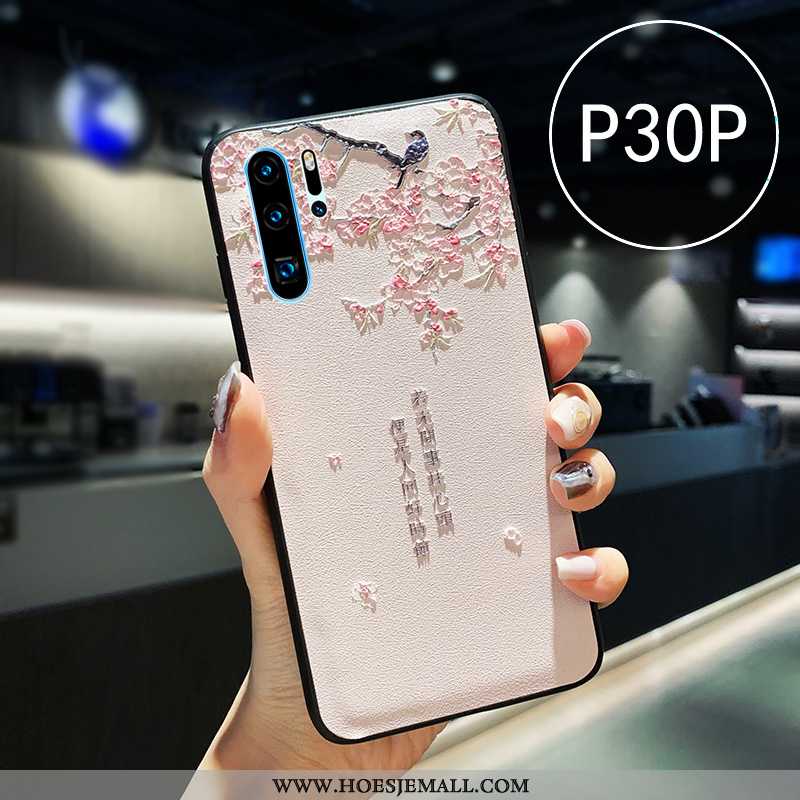 Hoesje Huawei P30 Pro Reliëf Leer Net Red Siliconen Lovers Wit Witte